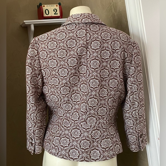 Worthington Short Blazer Jacket Women’s Sable Brown Jacquard/ Tapestry Geometric - Picture 2 of 12